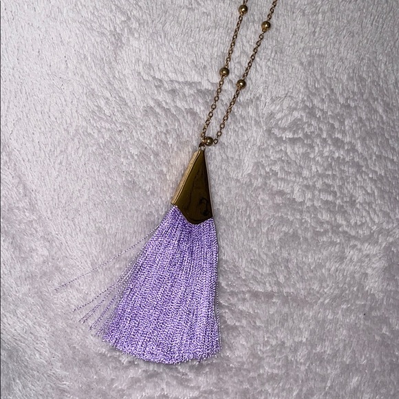 Purple and Gold Tassel Necklace - Earring Set - Picture 4 of 8